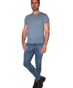 Erkek Tek Cepli Melanj T-shirt – İndigo