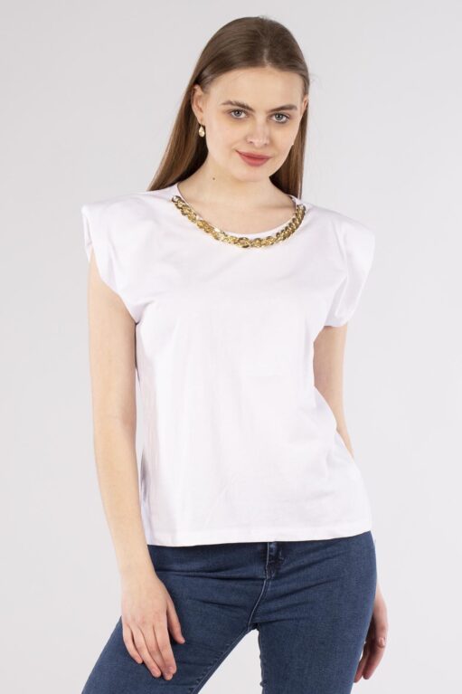 Barrels And Oil – Kadın Vatkalı Kolyeli T-shirt – Ekru