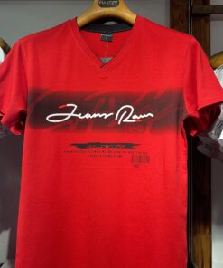 V-Yaka Baskılı Kırmızı ERKEK T-SHIRT
